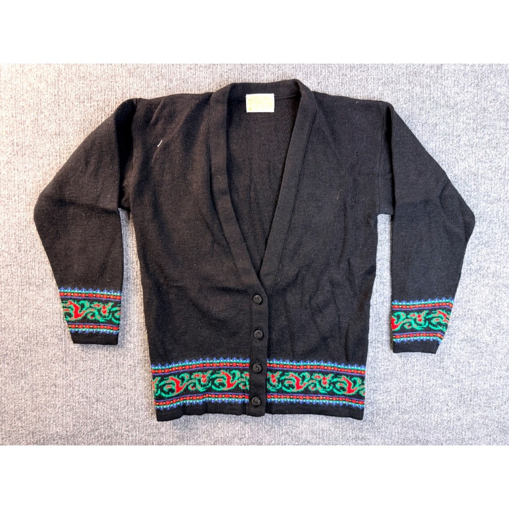 Vintage Pendleton Wool Cardigan Sweater Small Black Fair Isle Made in USA Y2K S